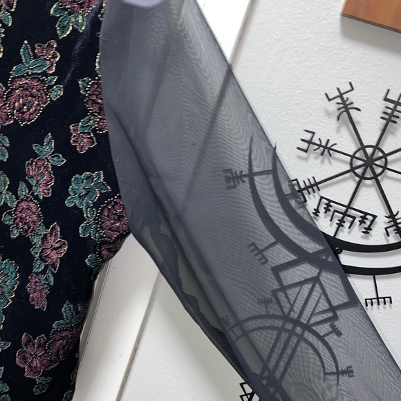 Vintage Women's Blouse vest Long‎ sheer sleeve outstanding floral Black Medium - Picture 5 of 11